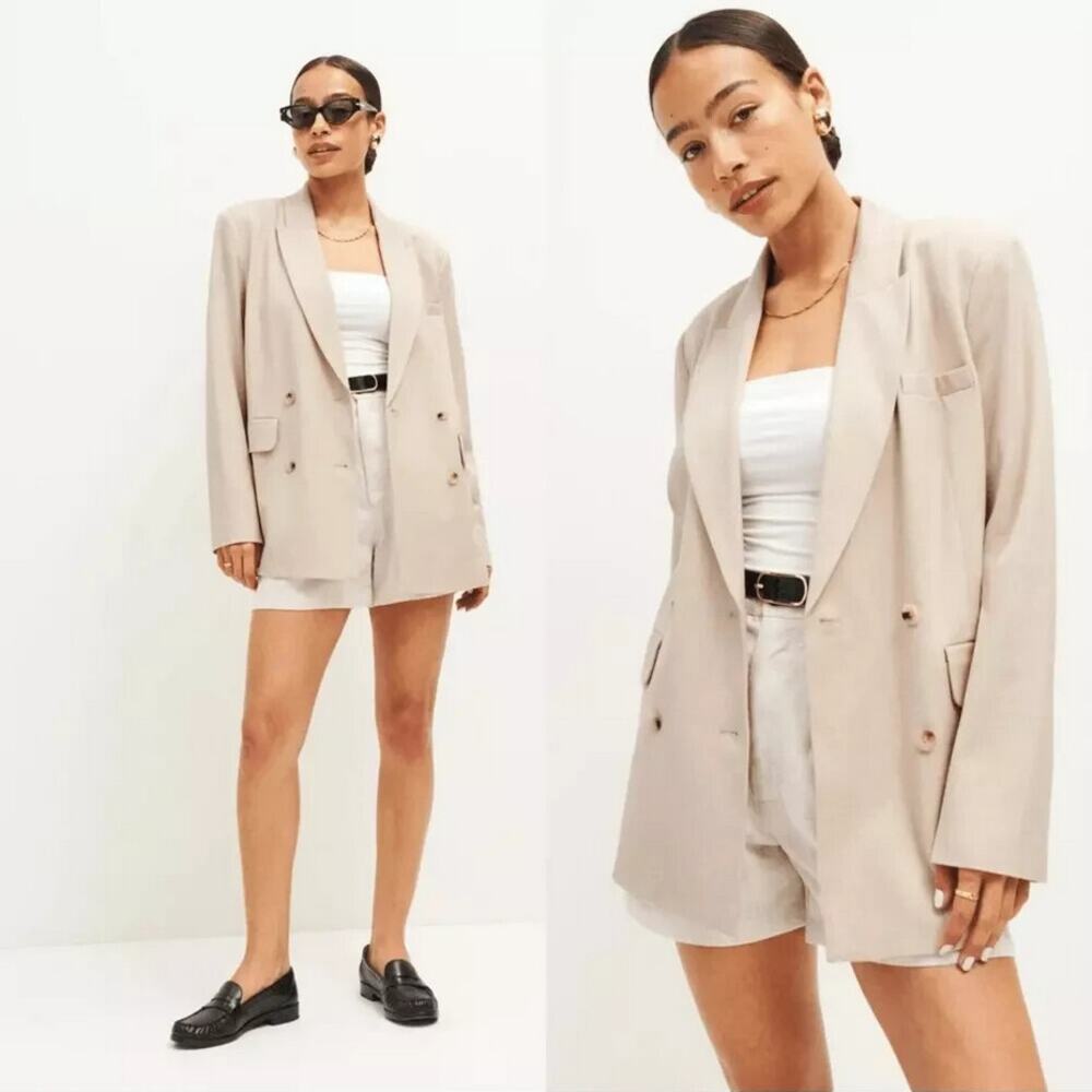Reformation Winston Blazer Beige $398 Double Breasted Office Business‎ Casual